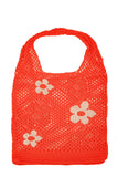 Flower Accent Knit Mesh Handle Bag
