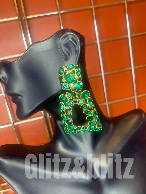 Green rhinestone earrings
